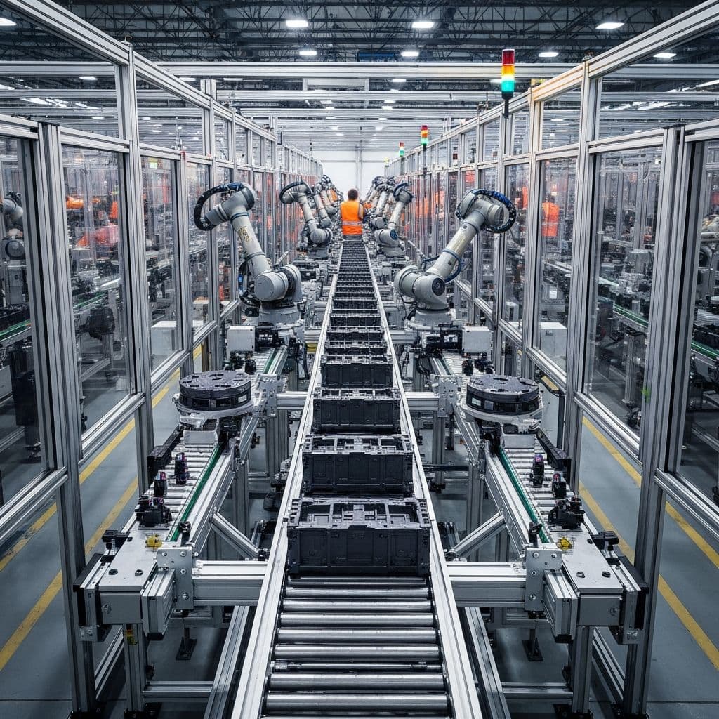 Przenośnik taśmowy w hali produkcyjnej — transport międzyoperacyjny
