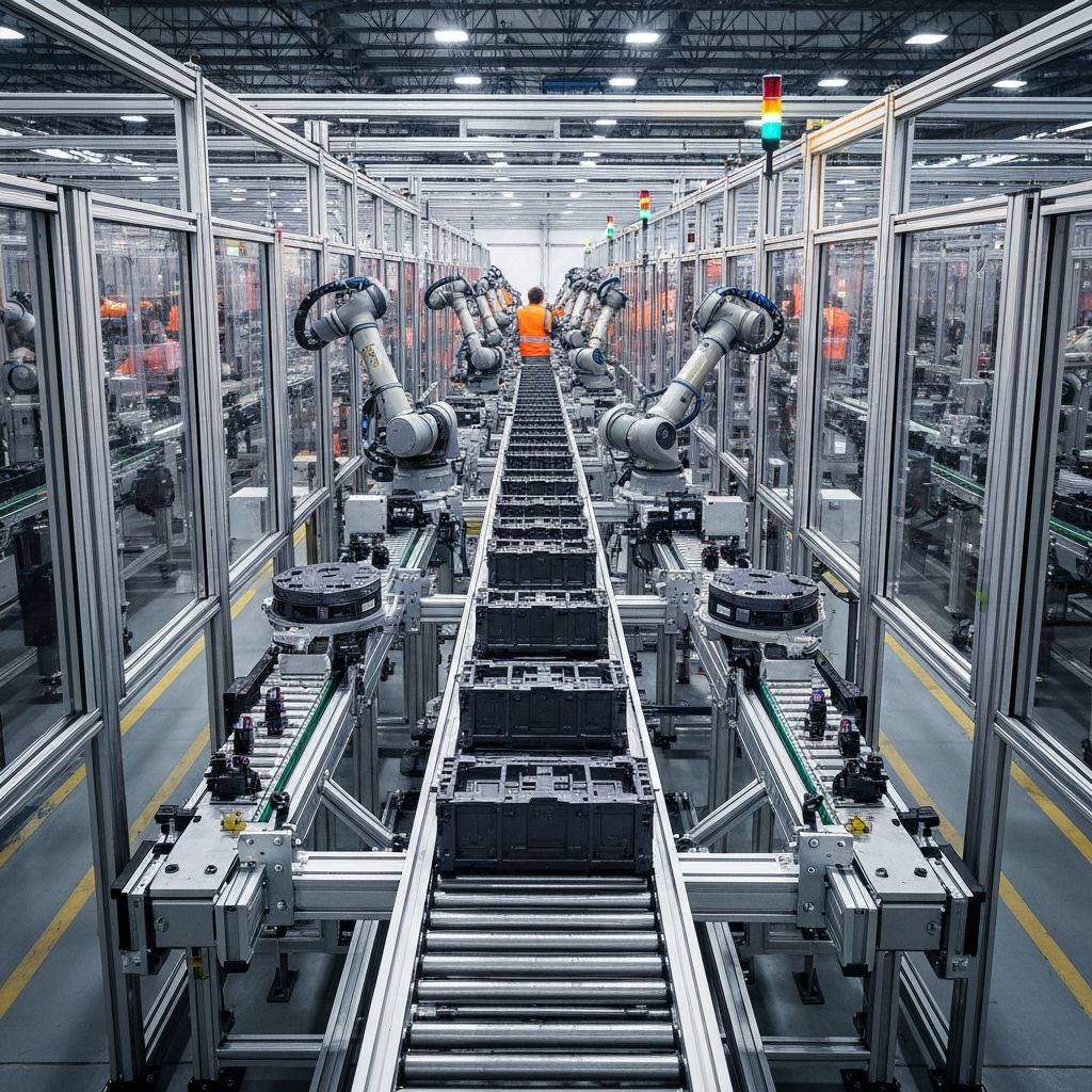 Przenośnik taśmowy w hali produkcyjnej - system transportu wewnętrznego